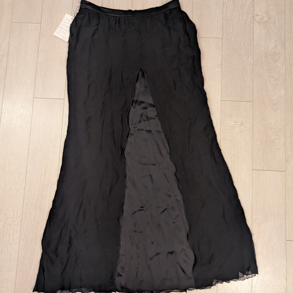 CHANEL Fall 2002 Black Layered Silk Maxi Skirt (Karl Lagerfeld Era)